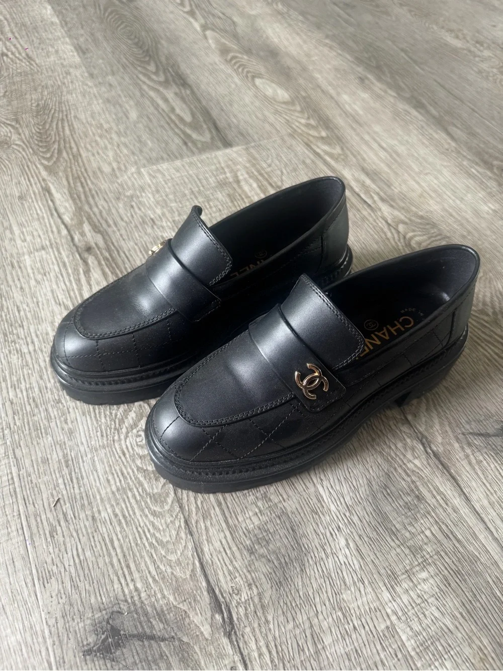 CHANEL Black Quilted Leather Loafers. Fall 2023 collection.